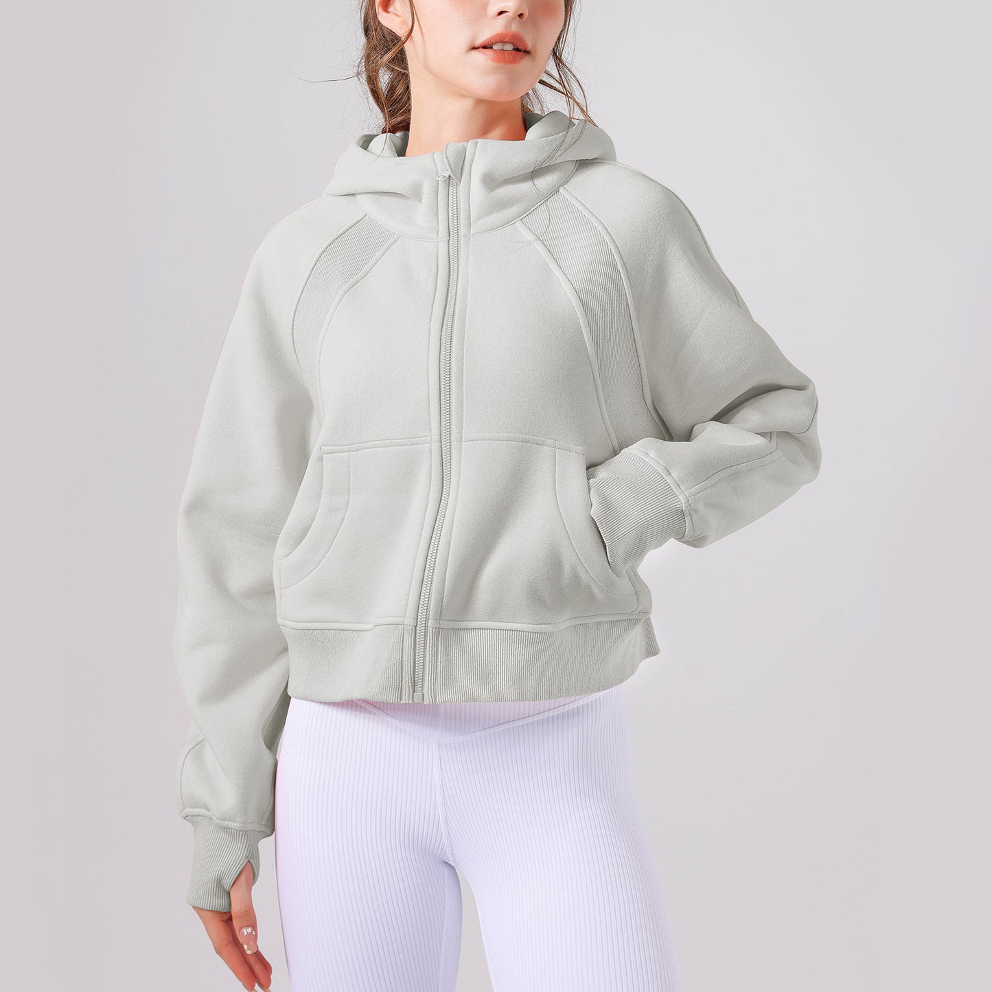Hooded Sweatshirt Loose Thickened Casual Full Zip up Yoga Jacket
