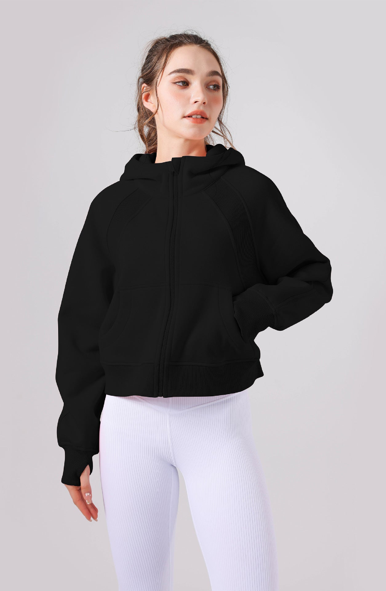 Hooded Sweatshirt Loose Thickened Casual Full Zip up Yoga Jacket