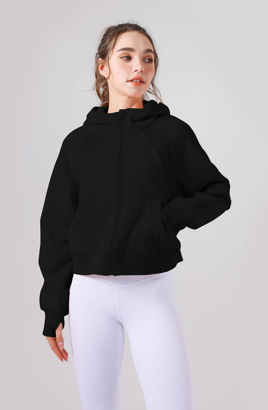 Hooded Sweatshirt Loose Thickened Casual Full Zip up Yoga Jacket